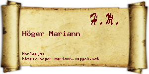 Höger Mariann névjegykártya